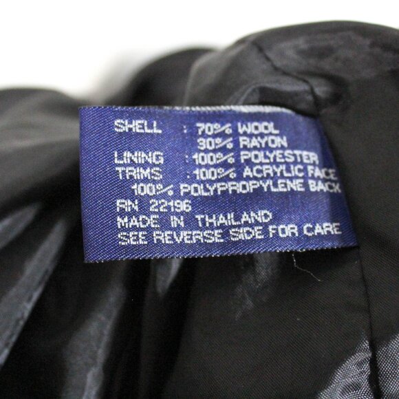 Vintage 1990s Herman Kay Black Wool Coat Leopard Faux Fur Trim Hood Grunge 90s - Picture 8 of 10